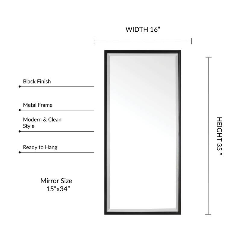 35x16" Framed Beveled Vanity Wall Mirror Black Rectangle Modern